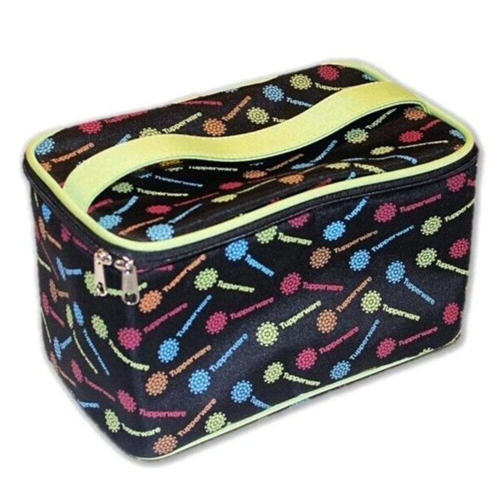 Tupperware Cosmetic Travel Bag Tote Zippered Black Logo Consultant Award Black